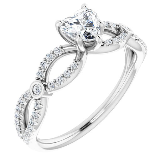 10K White Gold Customizable Heart Cut Design with Infinity-inspired Split Pavé Band and Bezel Peekaboo Accents