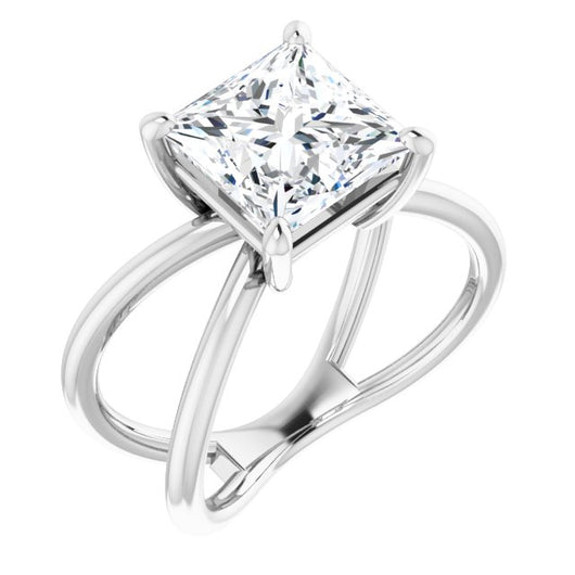 10K White Gold Customizable Princess/Square Cut Solitaire with Semi-Atomic Symbol Band