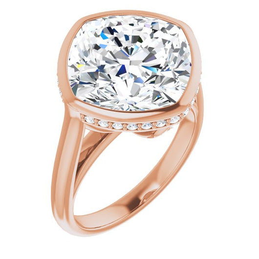 10K Rose Gold Customizable Cushion Cut Semi-Solitaire with Under-Halo and Peekaboo Cluster