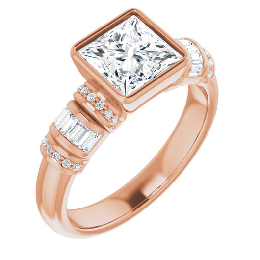 10K Rose Gold Customizable Bezel-set Princess/Square Cut Setting with Wide Sleeve-Accented Band