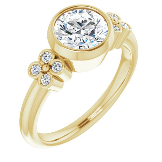 10K Yellow Gold Customizable 9-stone Bezel-set Round Cut Design with Quad Round Bezel Side Stones Each Side