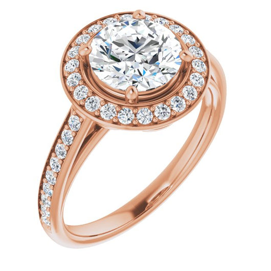 10K Rose Gold Customizable Cathedral-raised Round Cut Halo-and-Accented Band Design