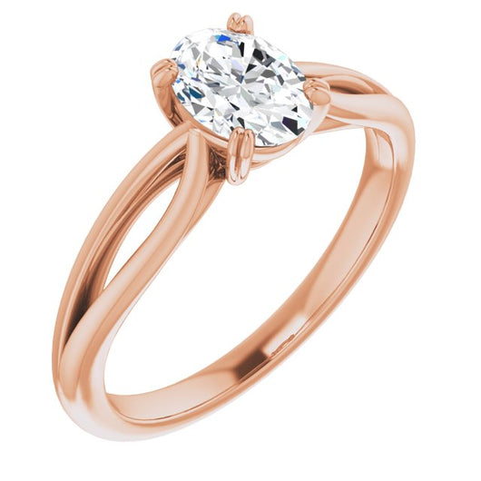 10K Rose Gold Customizable Oval Cut Solitaire with Wide-Split Band