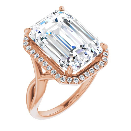 10K Rose Gold Customizable Cathedral-Halo Emerald/Radiant Cut Design with Twisting Split Band