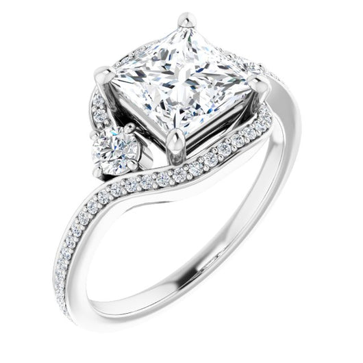 10K White Gold Customizable Princess/Square Cut Bypass Design with Semi-Halo and Accented Band