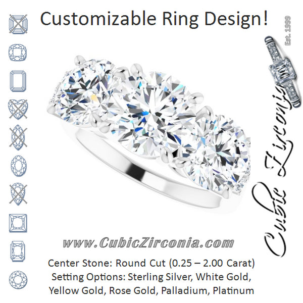 Cubic Zirconia Engagement Ring- The Skylah (Customizable Triple Round Cut Design with Quad Vertical-Oriented Round Accents)