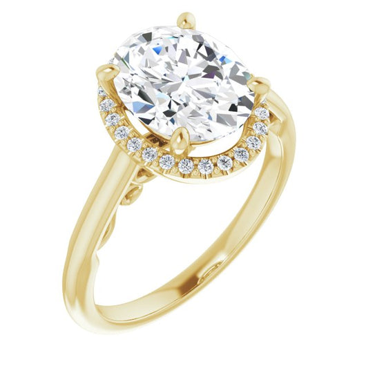 10K Yellow Gold Customizable Cathedral-Halo Oval Cut Style featuring Sculptural Trellis