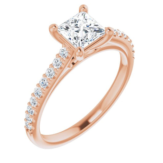 10K Rose Gold Customizable Cathedral-raised Princess/Square Cut Design with Accented Band and Infinity Symbol Trellis Decoration