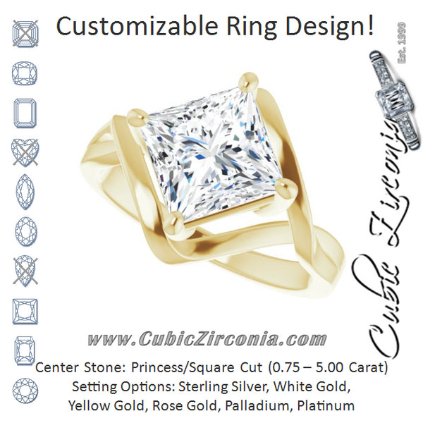 Cubic Zirconia Engagement Ring- The Helene (Customizable Princess/Square Cut Hurricane-inspired Bypass Solitaire)