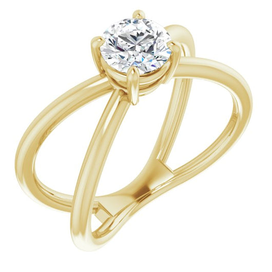 10K Yellow Gold Customizable Round Cut Solitaire with Semi-Atomic Symbol Band