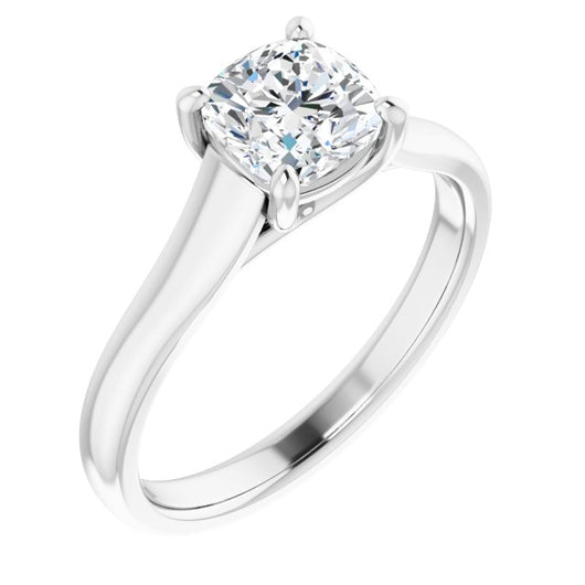 10K White Gold Customizable Cushion Cut Cathedral-Prong Solitaire with Decorative X Trellis