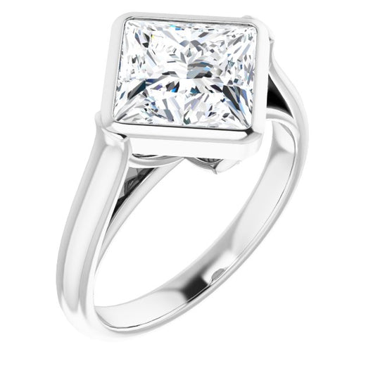 10K White Gold Customizable Cathedral-Bezel Princess/Square Cut 7-stone "Semi-Solitaire" Design