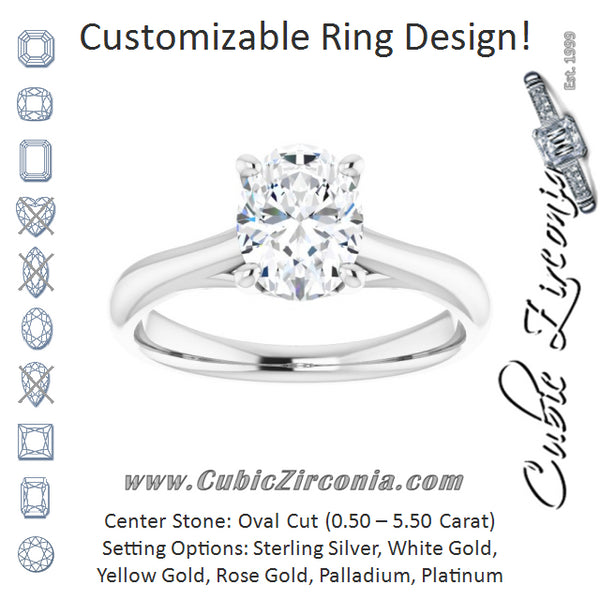 Cubic Zirconia Engagement Ring- The Crissy (Customizable Oval Cut Solitaire with Decorative Prongs & Tapered Band)