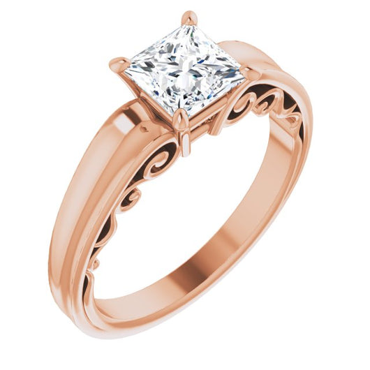 10K Rose Gold Customizable Princess/Square Cut Solitaire