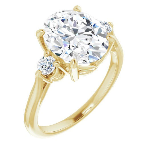 10K Yellow Gold Customizable Three-stone Oval Cut Design with Small Round Accents and Vintage Trellis/Basket