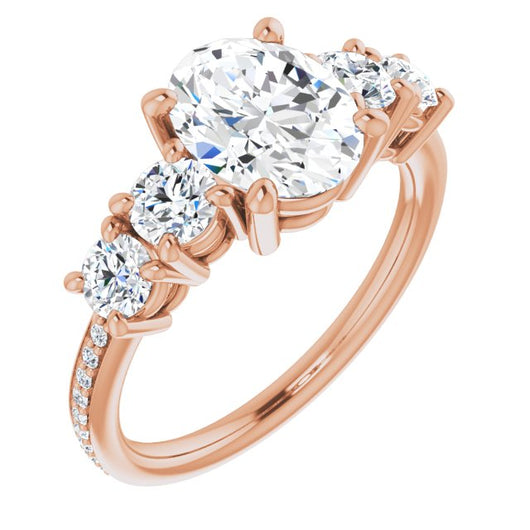 10K Rose Gold Customizable 5-stone Oval Cut Design Enhanced with Accented Band