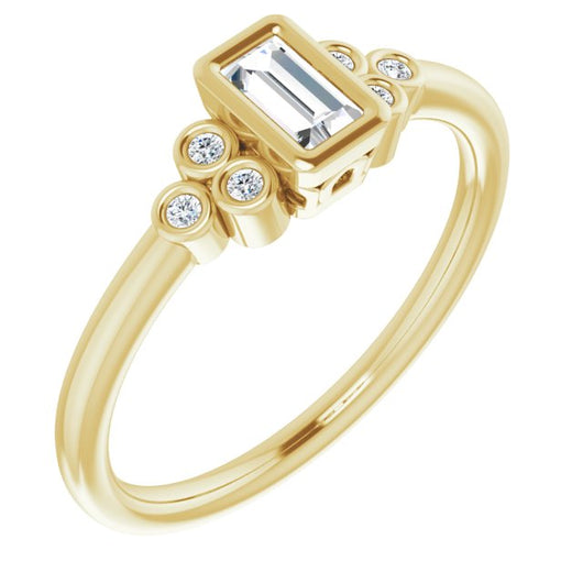 10K Yellow Gold Customizable 7-stone Straight Baguette Cut Style with Triple Round-Bezel Accent Cluster Each Side