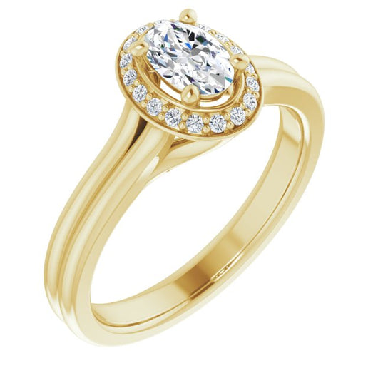 10K Yellow Gold Customizable Cathedral-set Oval Cut Design with Split-band & Halo Accents