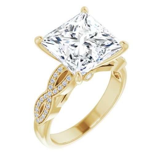 10K Yellow Gold Customizable Princess/Square Cut Design featuring Infinity Pavé Band and Round-Bezel Peekaboos