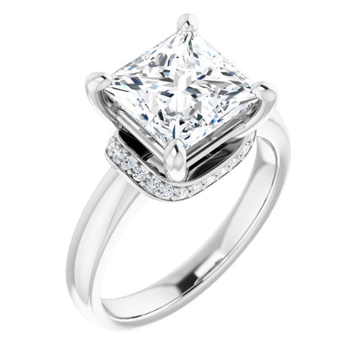 10K White Gold Customizable Princess/Square Cut Style featuring Saddle-shaped Under Halo