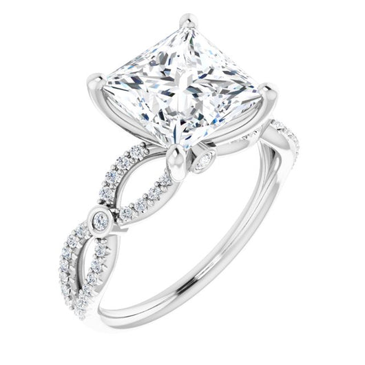 10K White Gold Customizable Princess/Square Cut Design with Infinity-inspired Split Pavé Band and Bezel Peekaboo Accents