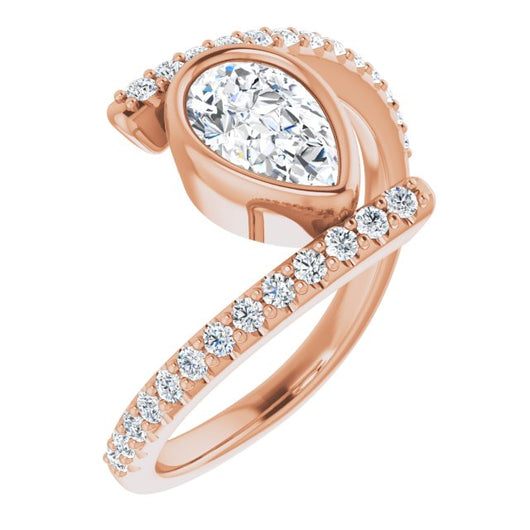 10K Rose Gold Customizable Bezel-set Pear Cut Design with Bypass Pavé Band