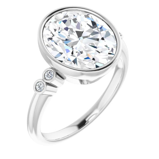 10K White Gold Customizable 5-stone Bezel-set Oval Cut Design with Quad Round-Bezel Side Stones