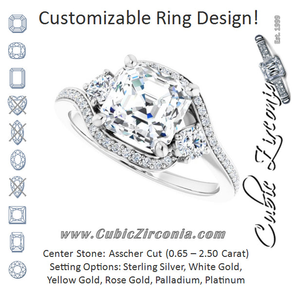 Cubic Zirconia Engagement Ring- The Paris Rae (Customizable Asscher Cut Bypass Design with Semi-Halo and Accented Band)