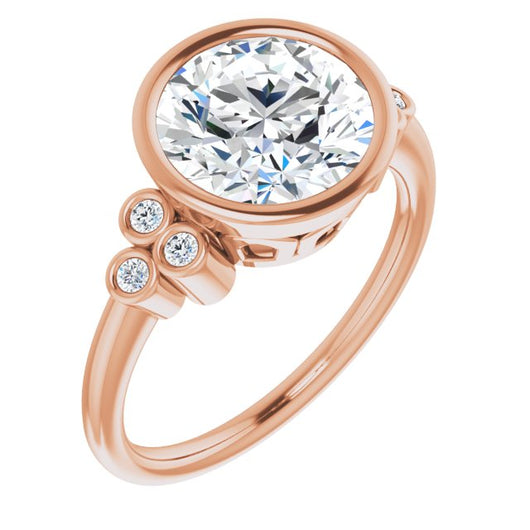 10K Rose Gold Customizable 7-stone Round Cut Style with Triple Round-Bezel Accent Cluster Each Side