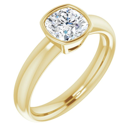 10K Yellow Gold Customizable Bezel-set Cushion Cut Solitaire with Wide Band