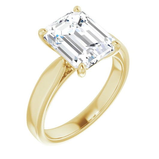 10K Yellow Gold Customizable Emerald/Radiant Cut Cathedral Solitaire with Wide Tapered Band