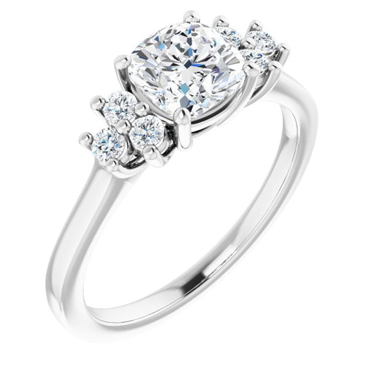 10K White Gold Customizable Cushion Cut 7-stone Prong-Set Design