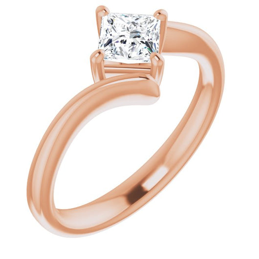 10K Rose Gold Customizable Princess/Square Cut Solitaire with Thin, Bypass-style Band