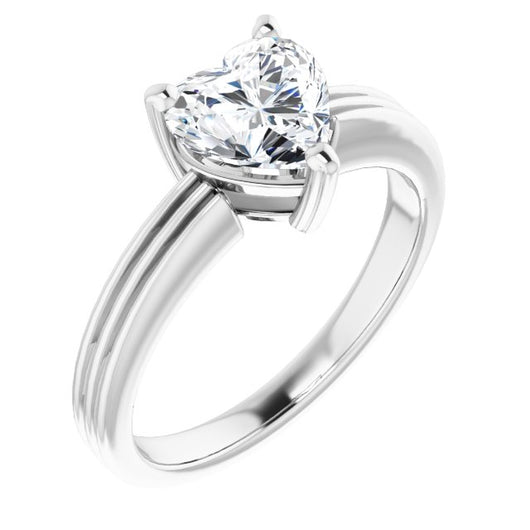 10K White Gold Customizable Heart Cut Solitaire with Double-Grooved Band