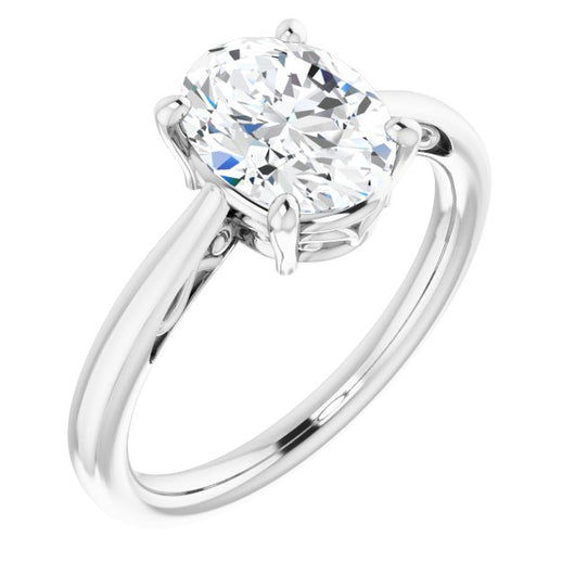 10K White Gold Customizable Oval Cut Solitaire with 'Incomplete' Decorations