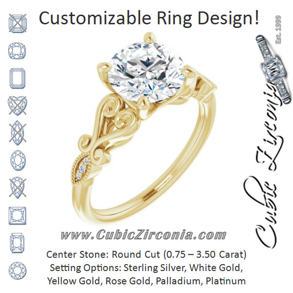 Cubic Zirconia Engagement Ring- The Annika (Customizable 7-stone Design with Round Cut Center Plus Sculptural Band and Filigree)