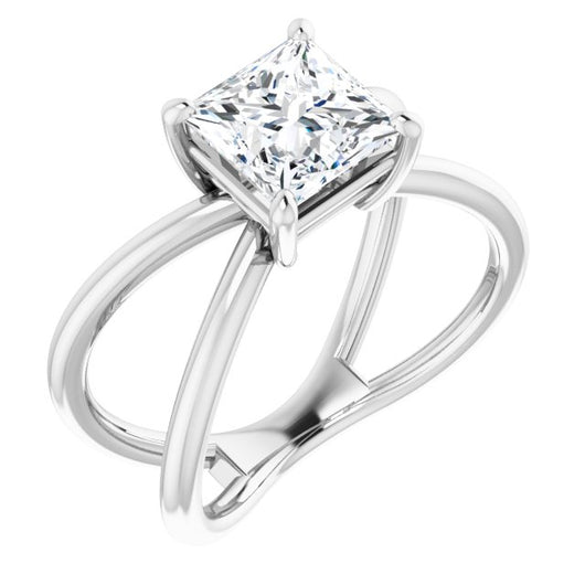 10K White Gold Customizable Princess/Square Cut Solitaire with Semi-Atomic Symbol Band