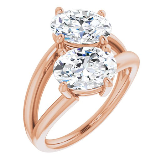 10K Rose Gold Customizable Two Stone Double Oval Cut Design with Split Bypass Band