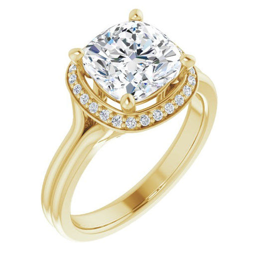 10K Yellow Gold Customizable Cathedral-set Cushion Cut Design with Split-band & Halo Accents