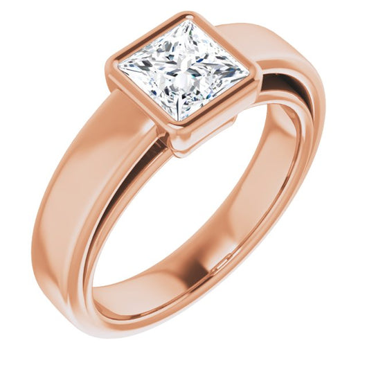 10K Rose Gold Customizable Cathedral-Bezel Princess/Square Cut Solitaire with Wide Band