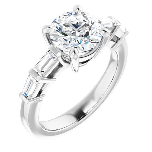 14K White Gold Customizable 9-stone Design with Round Cut Center and Round Bezel Accents