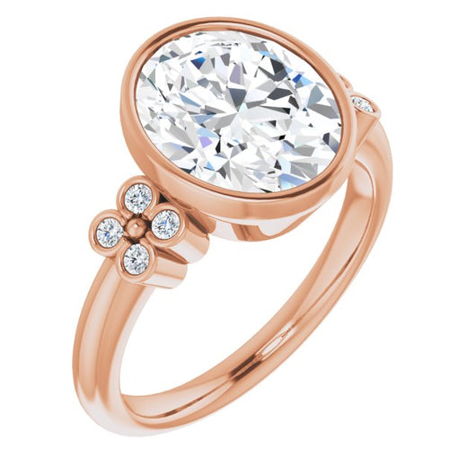 10K Rose Gold Customizable 9-stone Bezel-set Oval Cut Design with Quad Round Bezel Side Stones Each Side