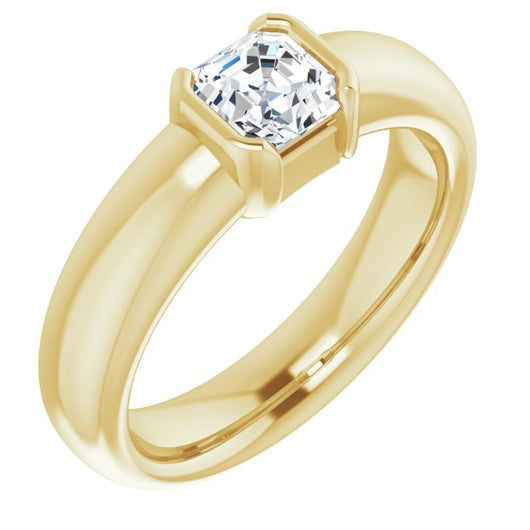 10K Yellow Gold Customizable Bezel-set Asscher Cut Solitaire with Thick Band