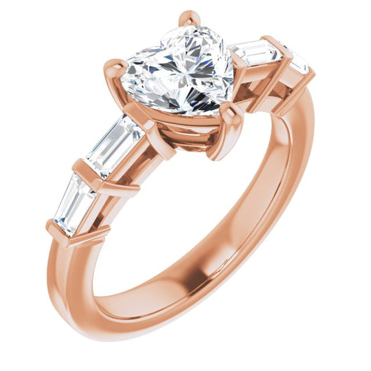 10K Rose Gold Customizable 9-stone Design with Heart Cut Center and Round Bezel Accents