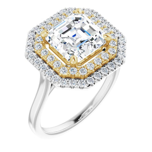 14K White & Yellow Gold Customizable Cathedral-set Asscher Cut Design with Double Halo