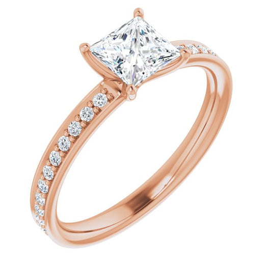 10K Rose Gold Customizable Classic Prong-set Princess/Square Cut Design with Shared Prong Band