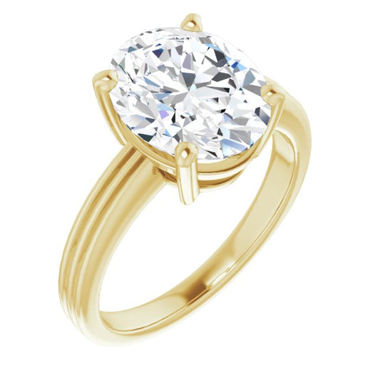 10K Yellow Gold Customizable Oval Cut Solitaire with Double-Grooved Band