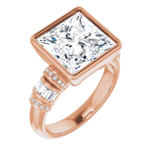 10K Rose Gold Customizable Bezel-set Princess/Square Cut Setting with Wide Sleeve-Accented Band