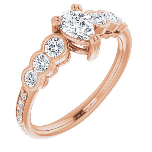 10K Rose Gold Customizable Pear Cut 7-stone Style Enhanced with Bezel Accents and Shared Prong Band