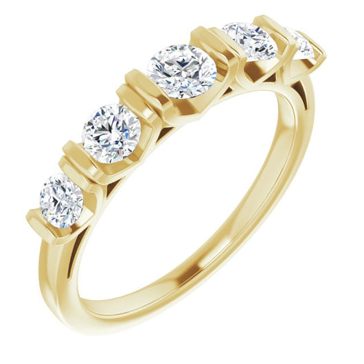 10K Yellow Gold Customizable 5-stone Round Cut Design with Thick Channel Setting